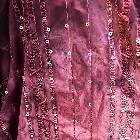ELEMENTZ RUBY RED MAROON CRANBERRY DOUBLE SHIRT BLOUSE W/ MULTICOLOR SEQUINS 2X - Picture 3 of 5